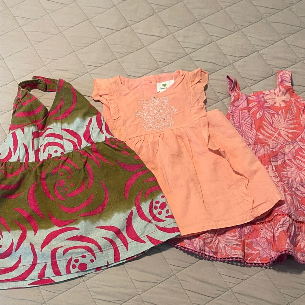 Charming Kids Dress Trio in Pink and Green